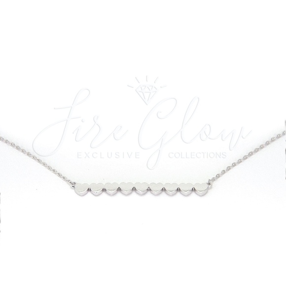 9 Hearts Silver Tone Bar Pendant Necklace - Picture 2 of 6